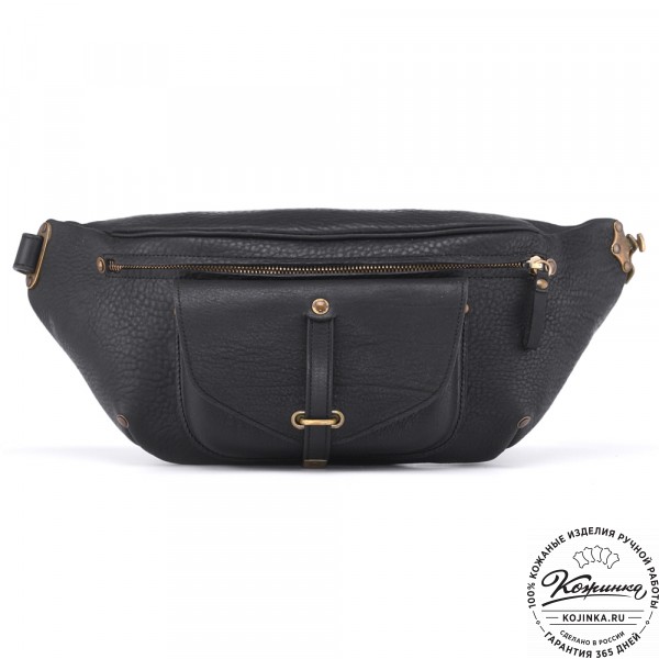 Кожаная нагрудная сумка "Слэш" (чёрная). фото 1